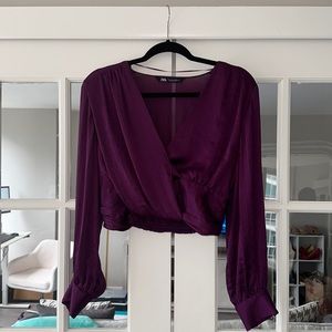 Zara Purple Long-Sleeve Silk Crop